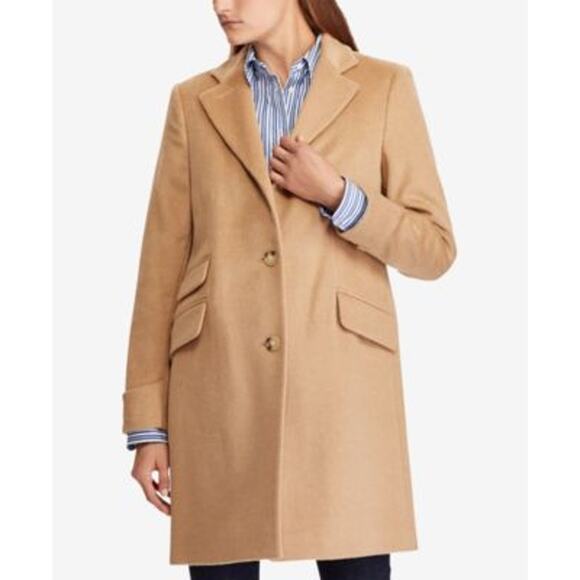 Lauren Ralph Lauren Reefer Coat Women's Size 10 Wool Blend Tan Long Mid Length - Picture 1 of 11